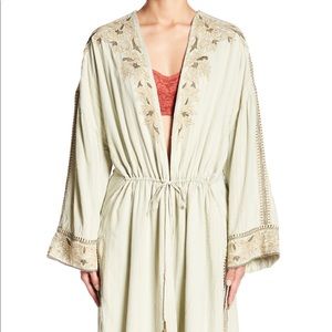Free People Embroidered Long Sleeve Kimono